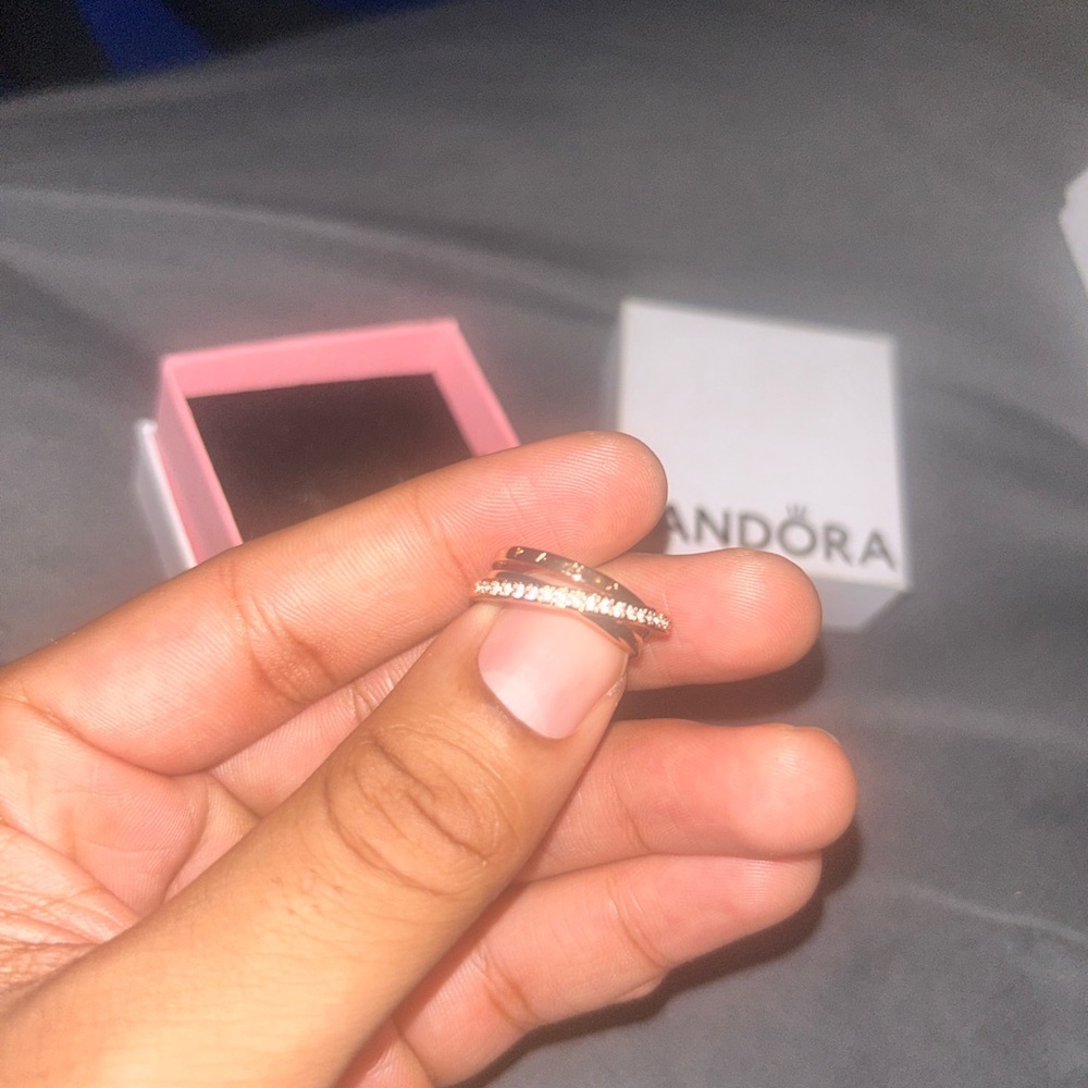 Pandora Silver and Gold Accent Ring Size 7